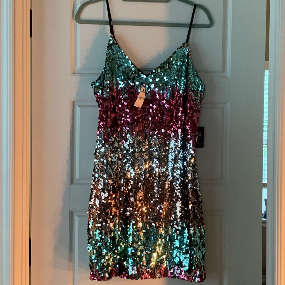Express Rainbow Sequin Party Dress